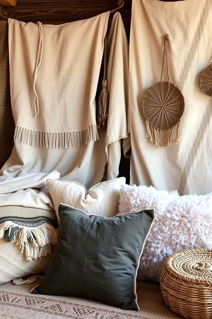 Layered Texture Harmony - 22 Moody Boho Living Room Ideas