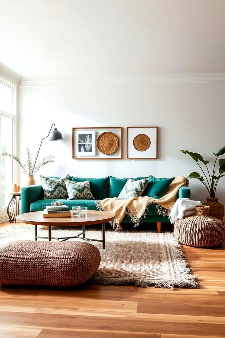 Layered Texture Harmony - 22 Emerald Green Sofa Living Room Ideas