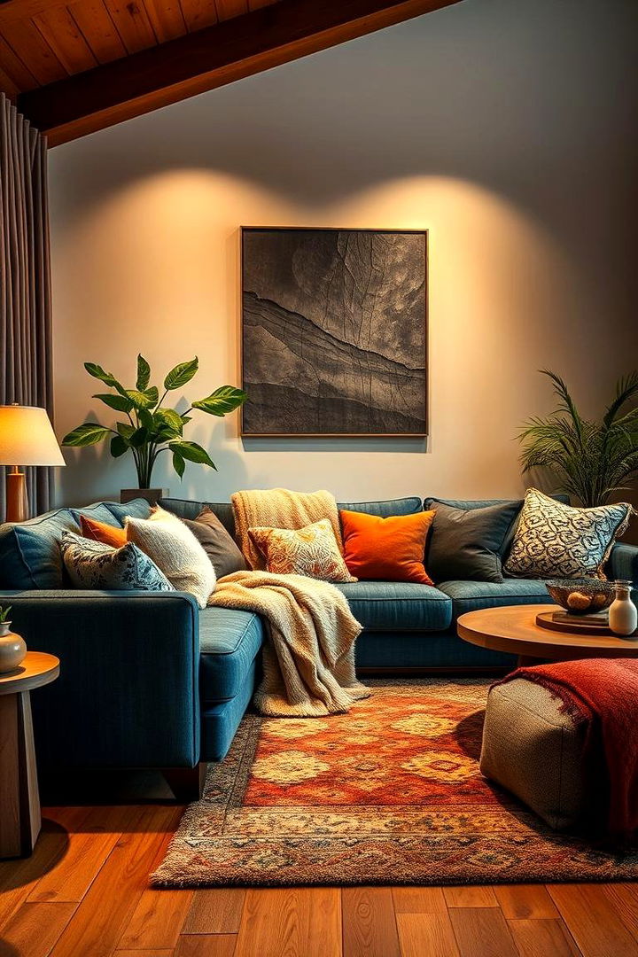Layered Textures Harmony - 22 Blue Couch Living Room Ideas