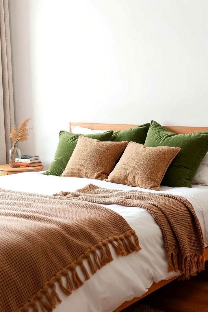 Layered Textures Rich Fabric and Natural Elements - 22 Green and Brown Bedroom Ideas