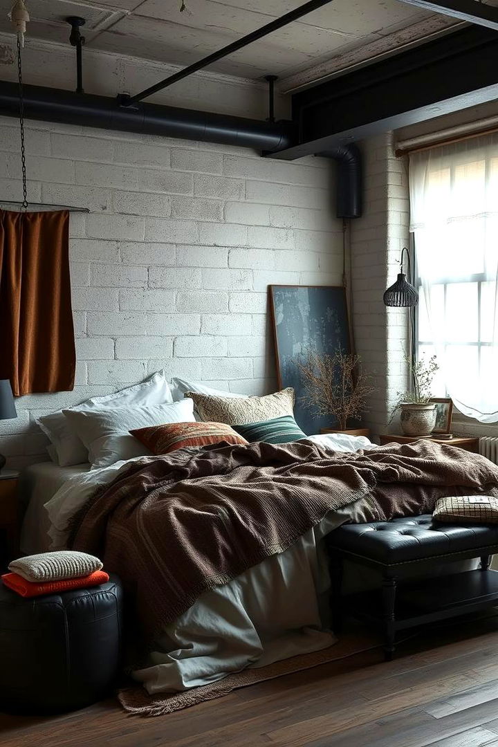 Layered Textures and Fabrics - 22 Industrial Bedroom Ideas
