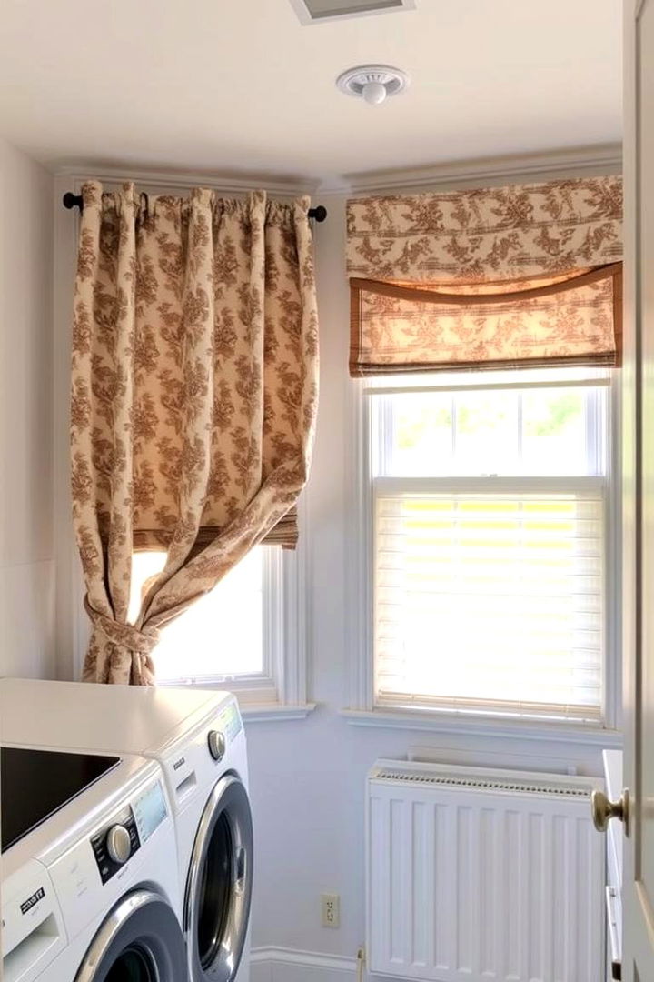 Layered Window Treatments - 22 Boho Laundry Room Ideas