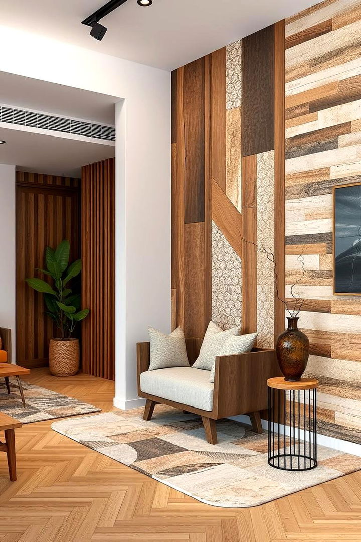Layered Wood and Tile Fusion - 22 Tv Accent Wall Ideas