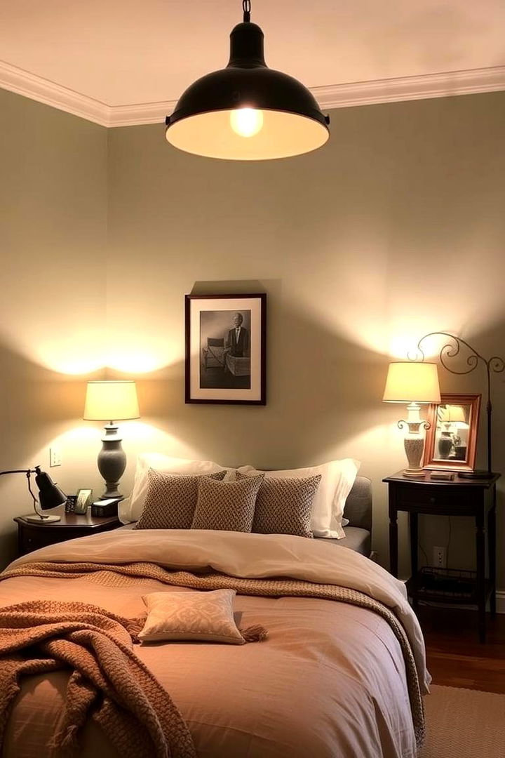 Layering Soft Ambient Lighting - 22 Boho Sage Green Bedroom Ideas