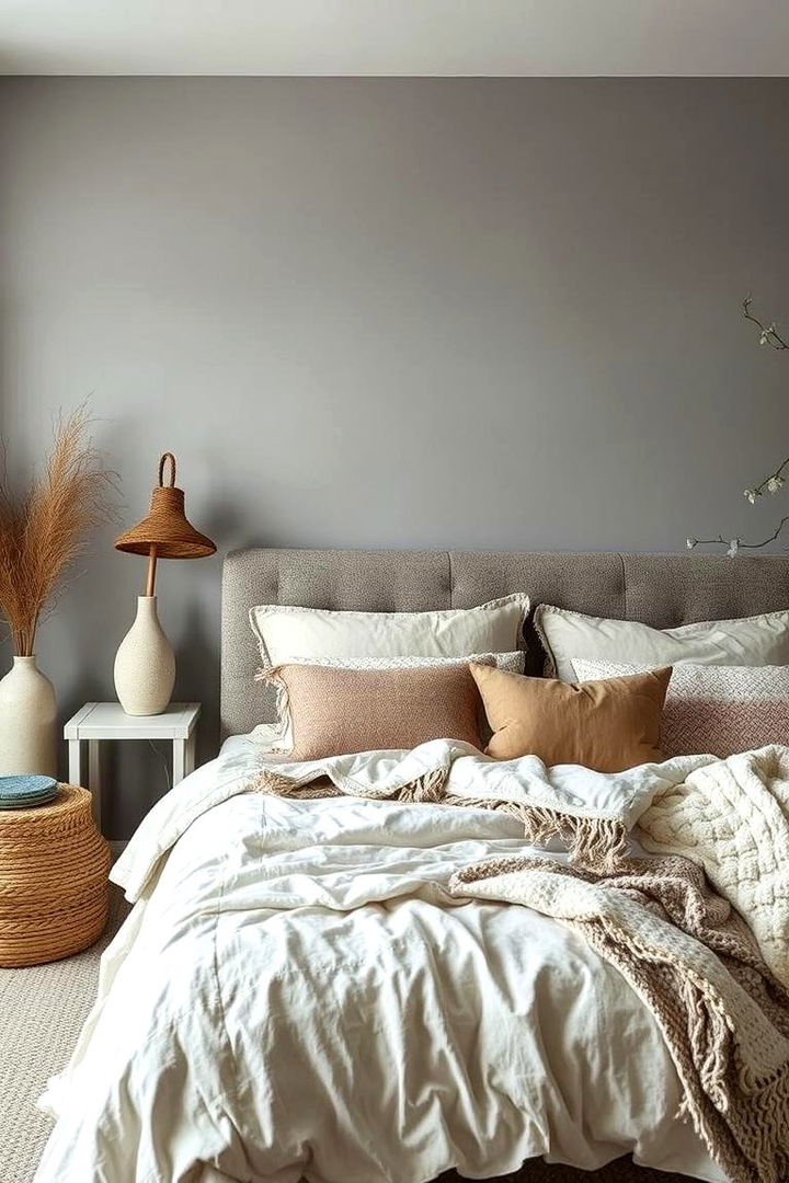 Layering Textures for Depth - 22 Grey Boho Bedroom Ideas