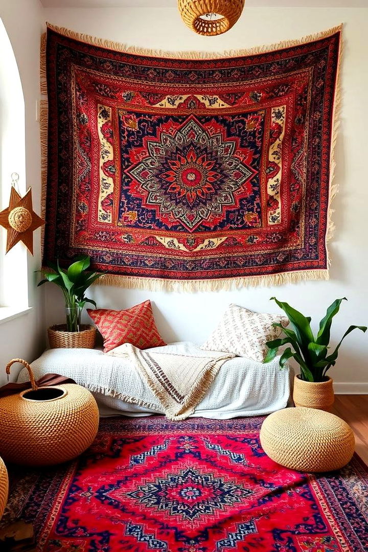 Laying Down Cozy Rugs and Tapestries for Texture - 22 Small Boho Bedroom Ideas