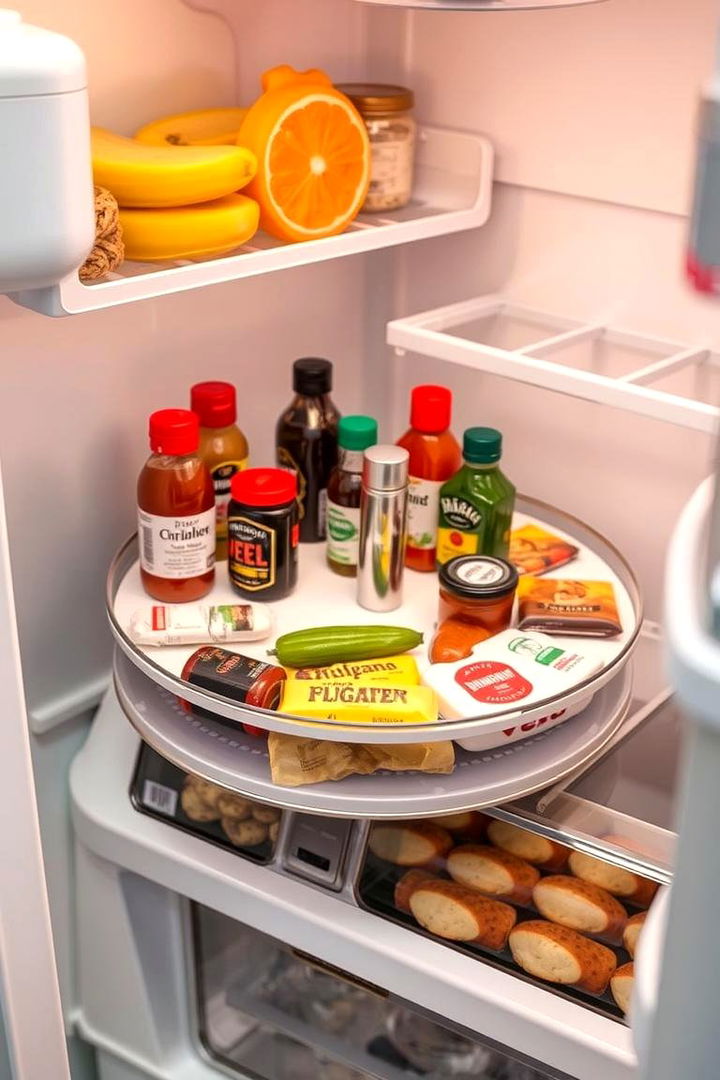 Lazy Susan for Convenient Access - 22 Fridge Organization Ideas