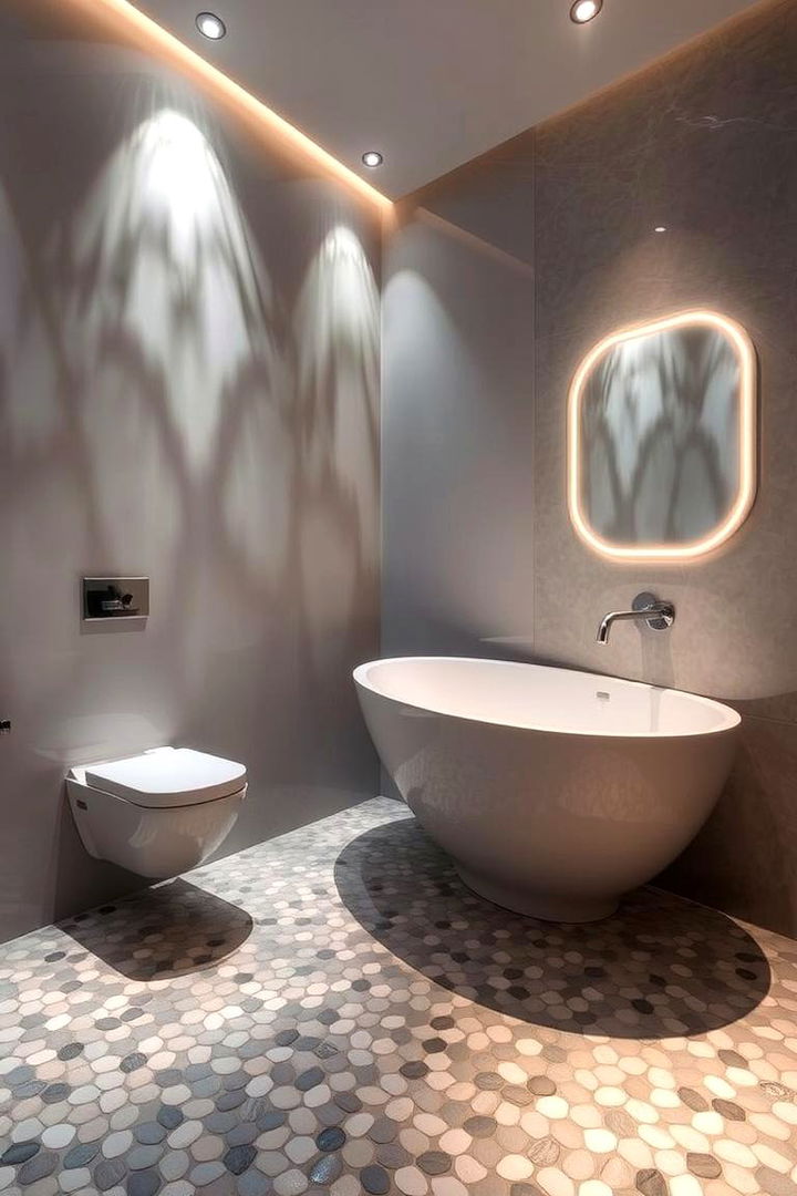 Lighting Enhanced Reflections - 22 Pebble Tile Bathroom Ideas