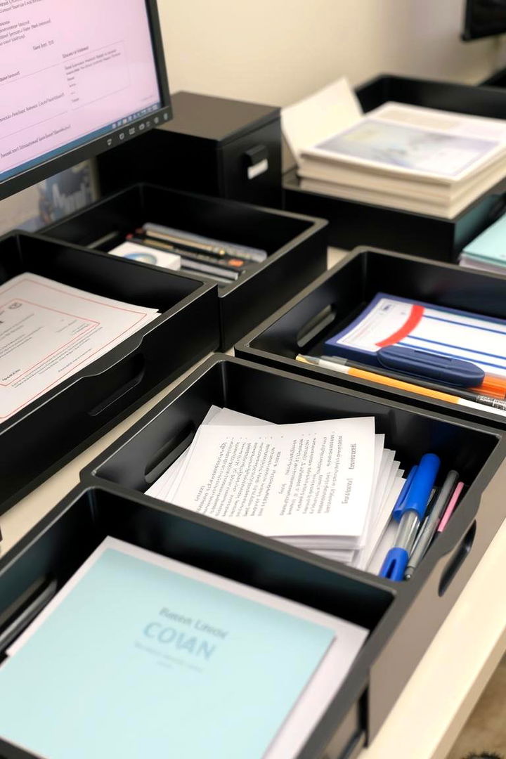 Limiting Clutter with Trays - 22 Desk Organization Ideas