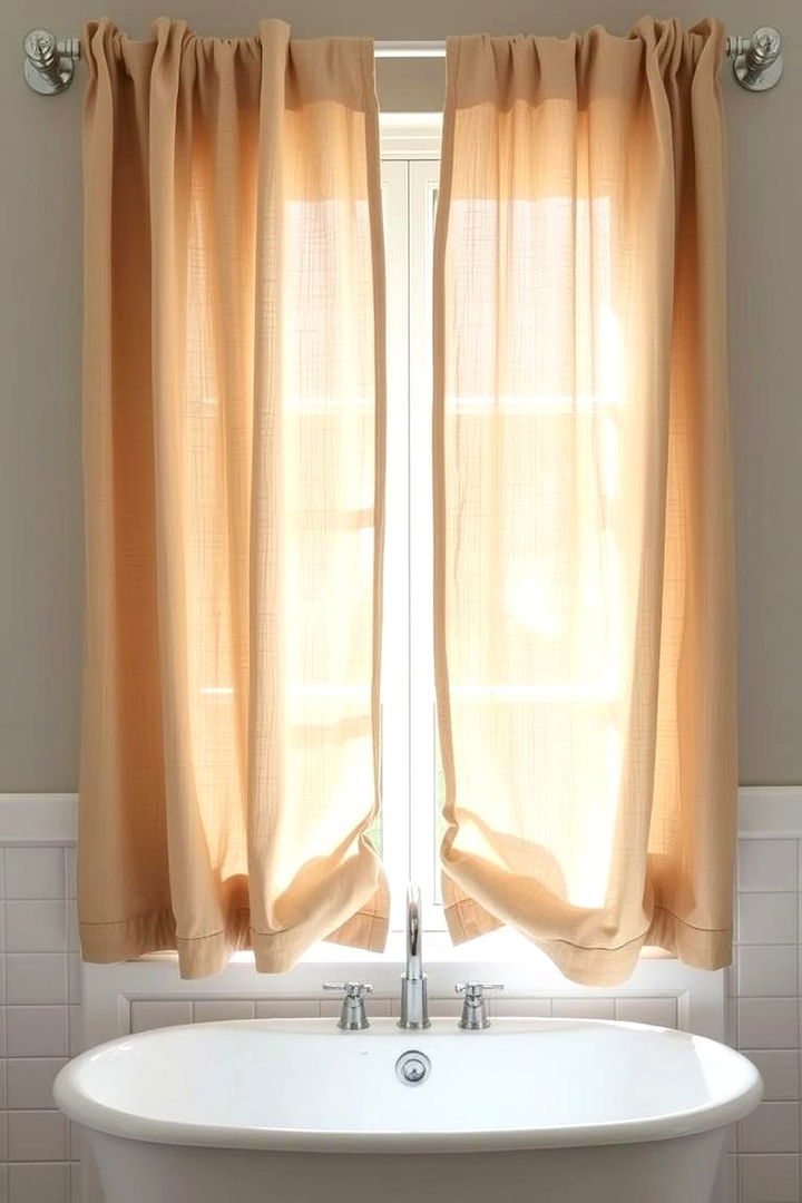 Linen Drapes for Soft Serenity - 22 Bathroom Window Treatment Ideas