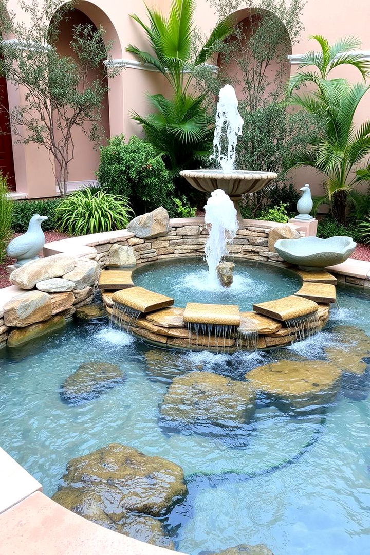 Lively Courtyard Water Features - 22 front yard spanish style landscaping ideas