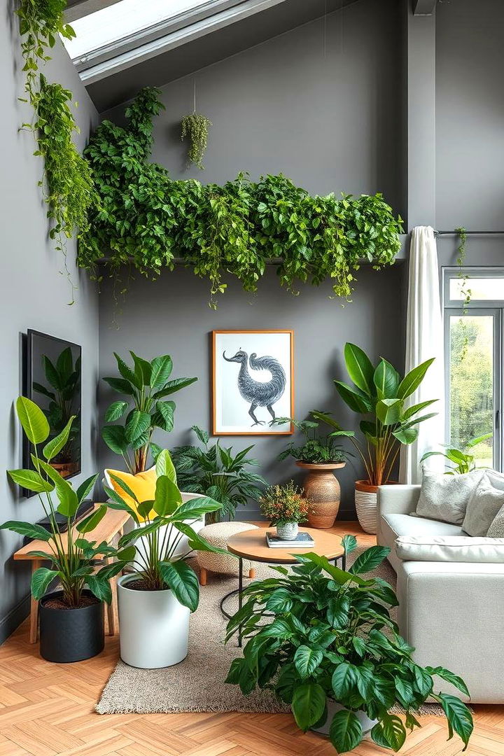 Lively Integration of Natural Greenery - 22 Grey and White House Interior Design Ideas