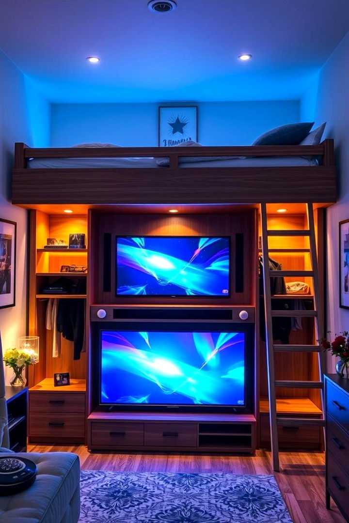 Loft Bed with Integrated Entertainment Zone - 22 Loft Bed Ideas
