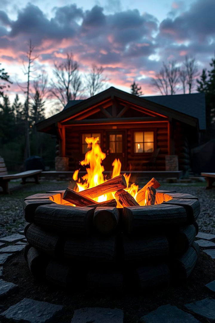 Log Cabin Themed Pit - 22 Rustic Fire Pit Ideas