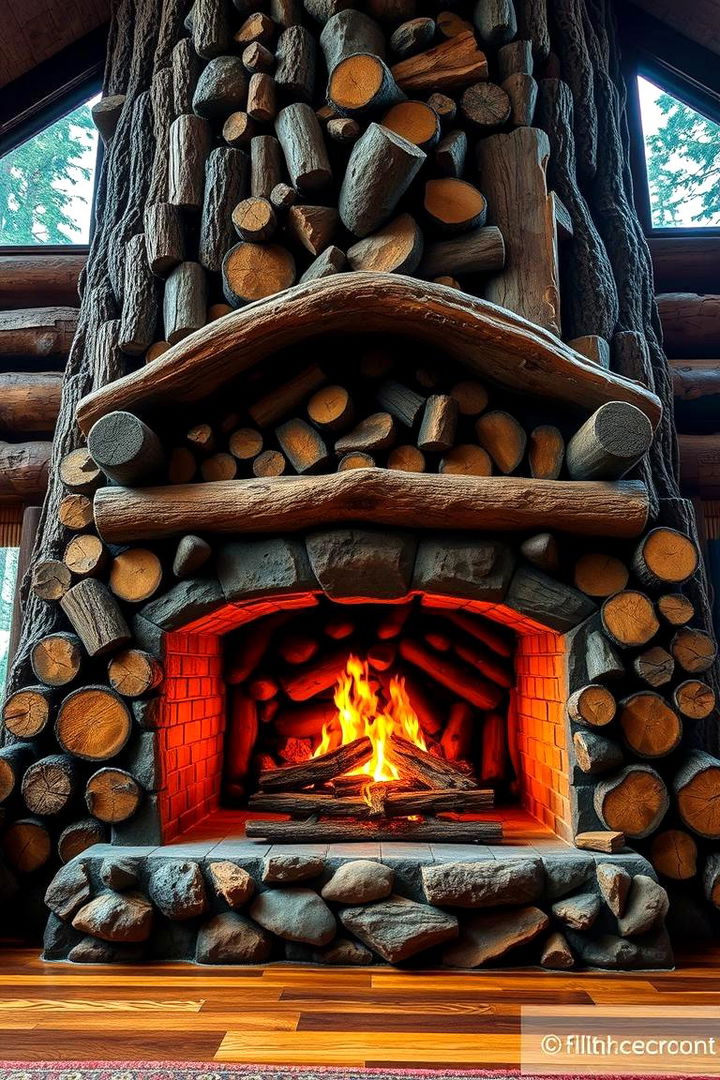 Log Fireplace Grandeur - 22 Cabin Fireplace Ideas
