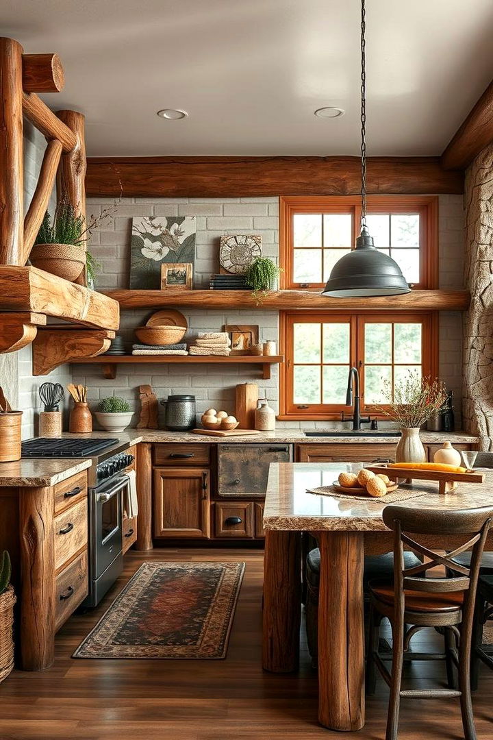 Log and Stone Decor - 22 Rustic Outdoor Kitchen Ideas