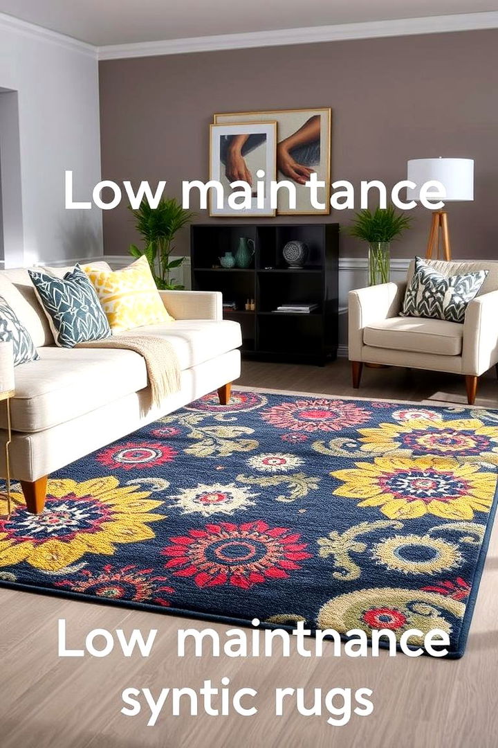 Low Maintenance Synthetics - 22 Living Room Rug Ideas