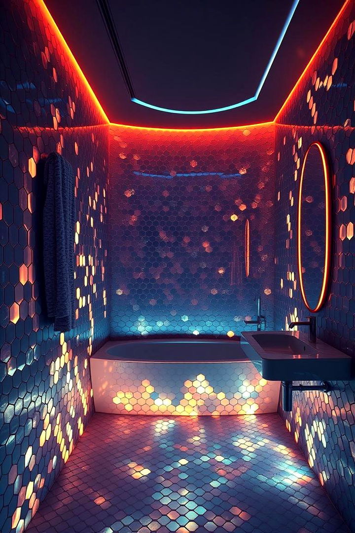 Luminescent Under lighting - 22 Hexagon Tiles Ideas for Bathrooms