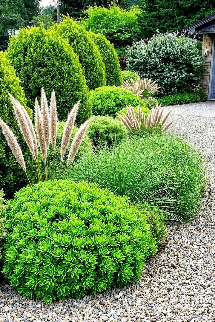 Lush Green Landscaping and Natural Accents - 22 Driveway Landscape Ideas