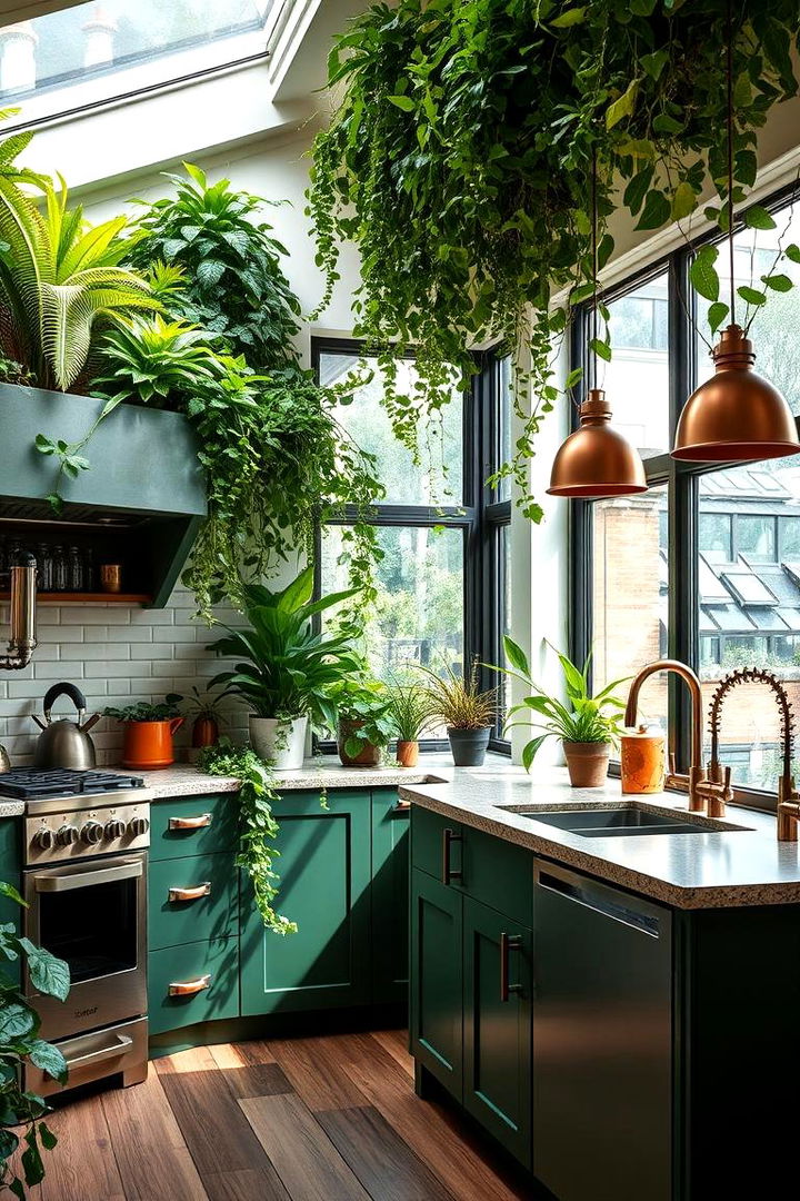 Lush Indoor Greenery Integration - 22 Green and Copper Kitchen Ideas