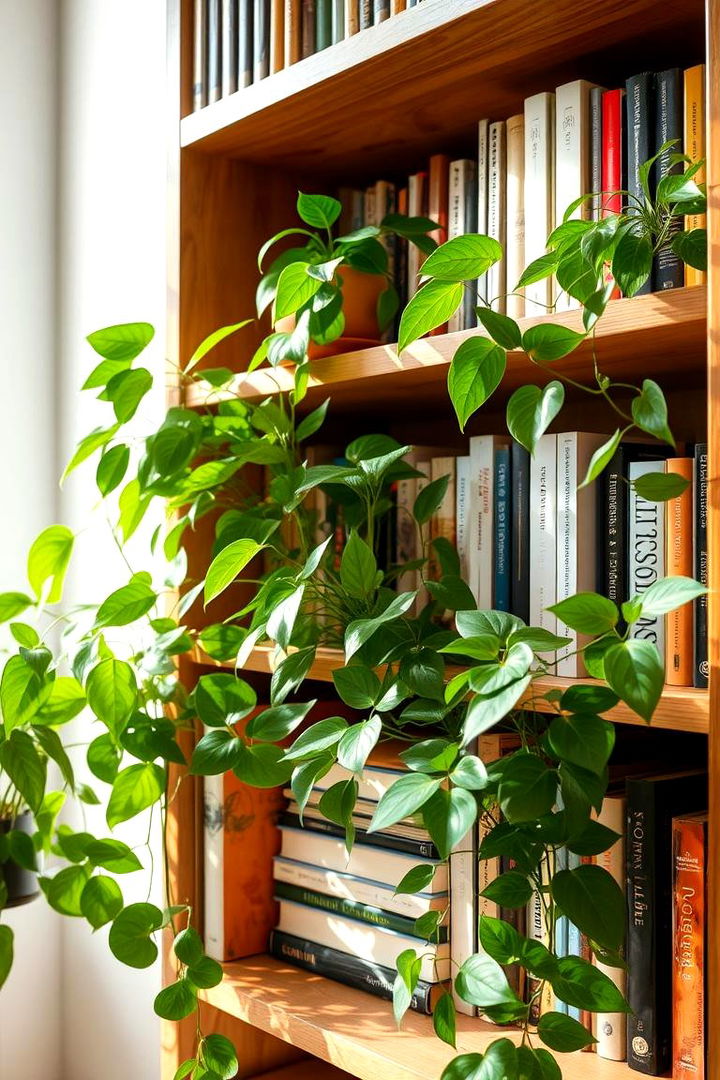 Lush Indoor Plant Arrangement - 22 Bookshelf Decor Ideas