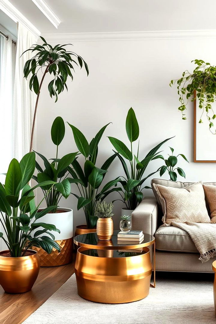 Lush Indoor Plants - 22 Green and Gold Living Room Ideas