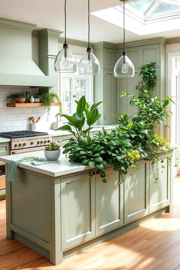 Lush Planter Integration with Sage Green - 22 Sage Green Kitchen Island Ideas