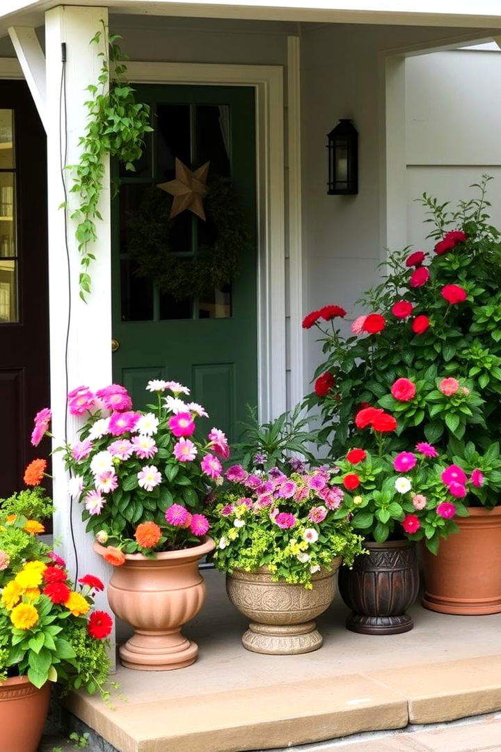 Lush Potted Flower Arrangements - 22 Farmhouse Porch Ideas