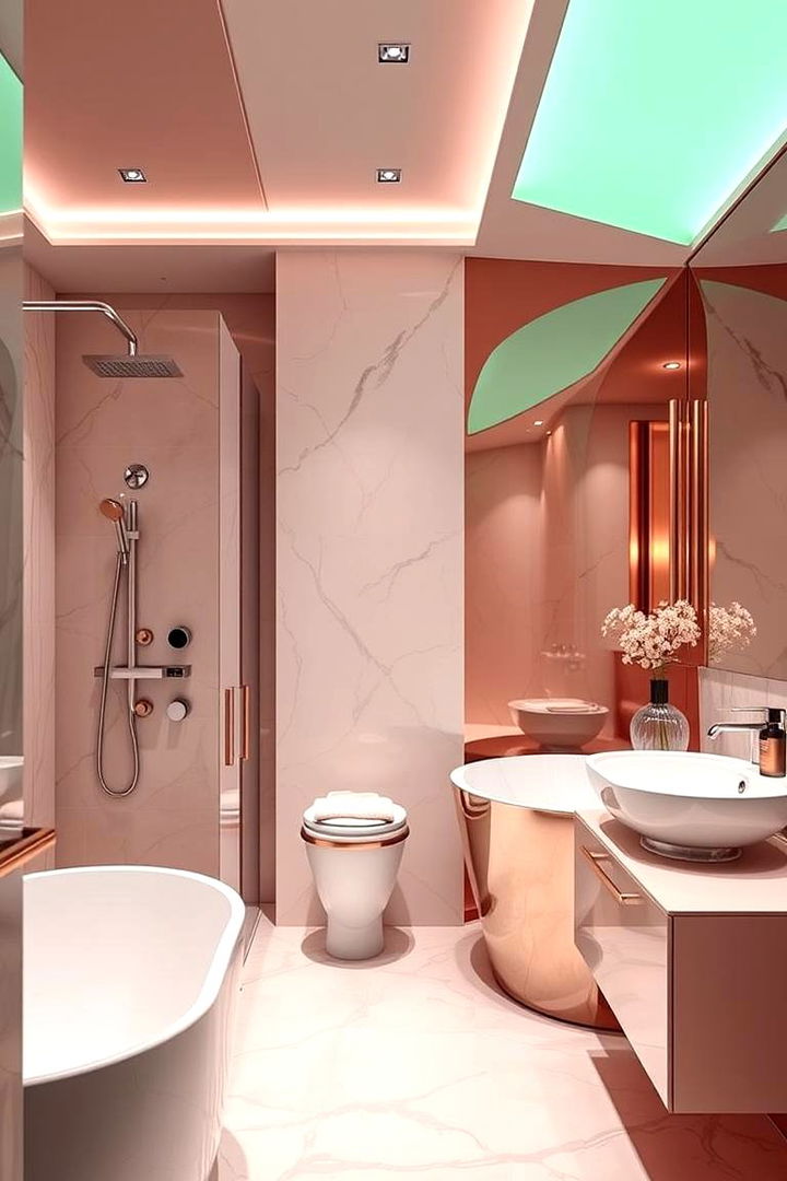 Luxe Bathroom with Metallic and Pastel Mix - 22 Pink and Green Bathroom Design Ideas