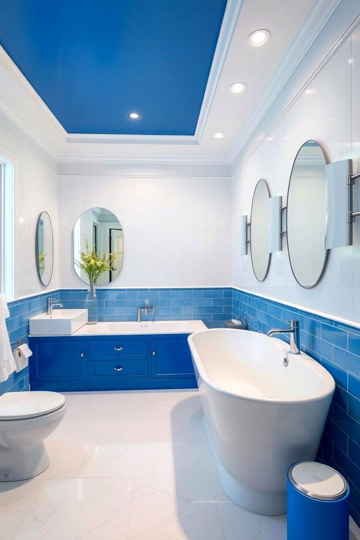Luxe Blue and White Statement - 22 Blue and White Bathroom Ideas