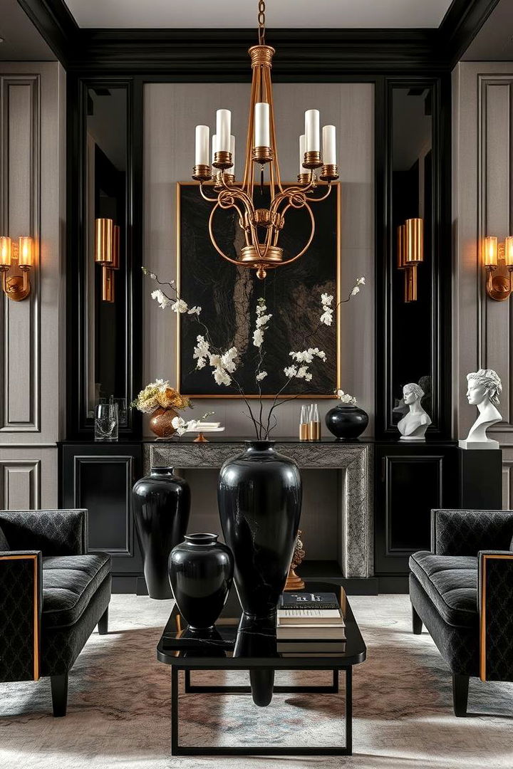 Luxe Dark Accessories - 22 Dark Living Room Ideas