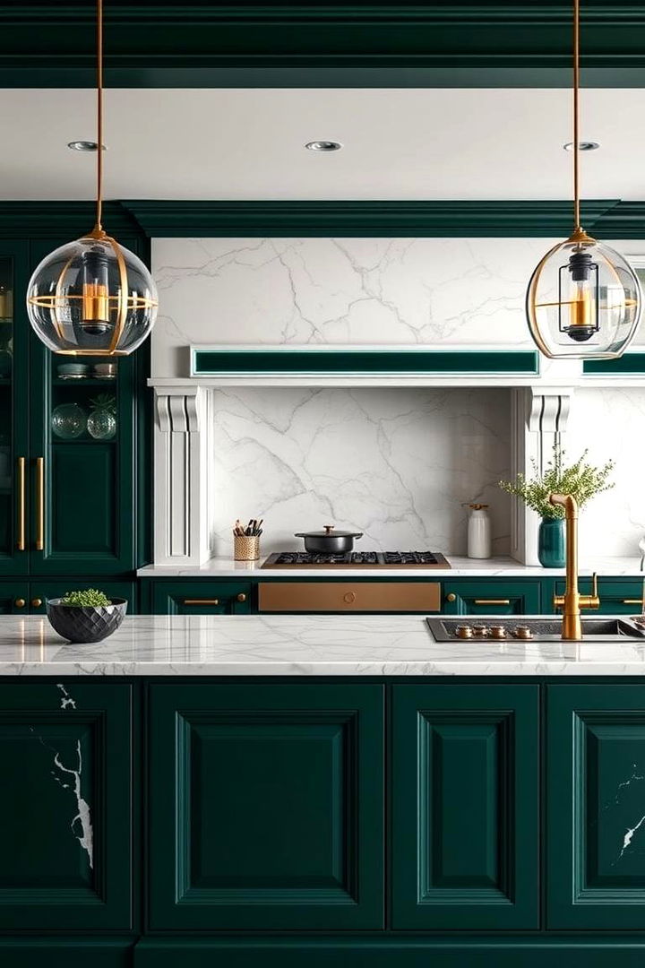 Luxe Finishes with Forest Green and Marble - 22 Forest Green Kitchen Ideas