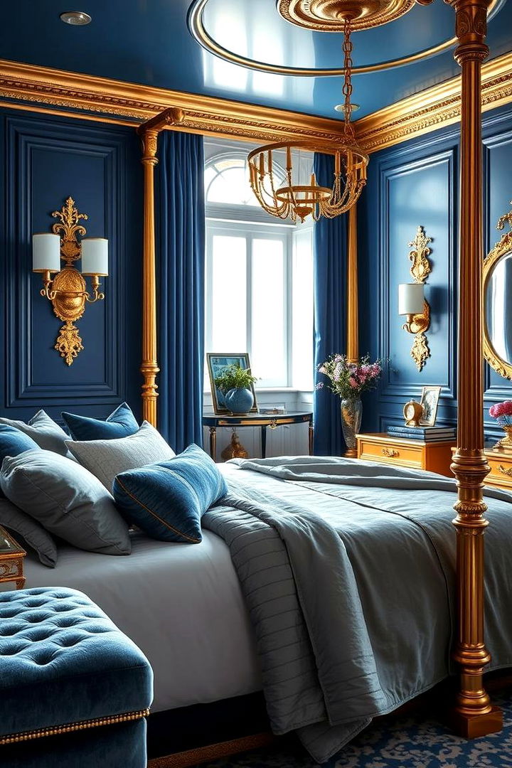 Luxe Gold Detailing - 22 Blue and Gold Bedroom Ideas