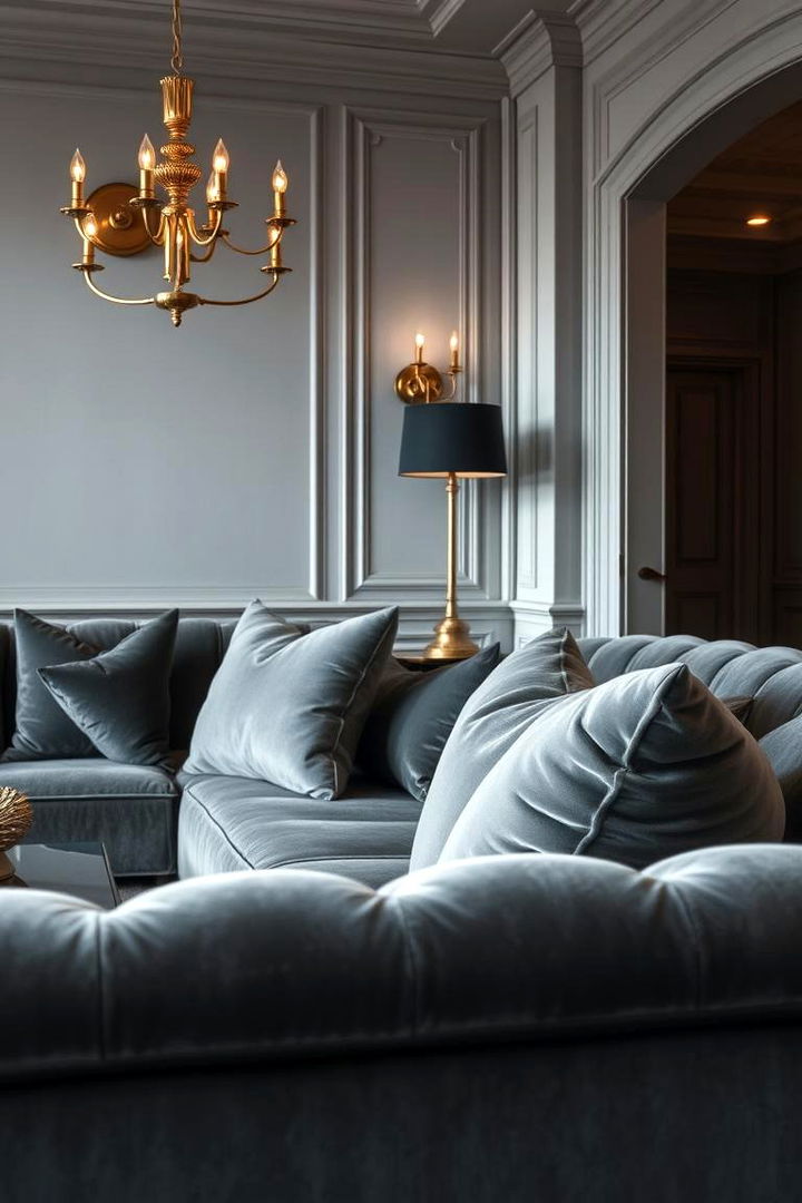 Luxe Gray Living Room with Velvet Touches - 22 Gray Living Room Ideas