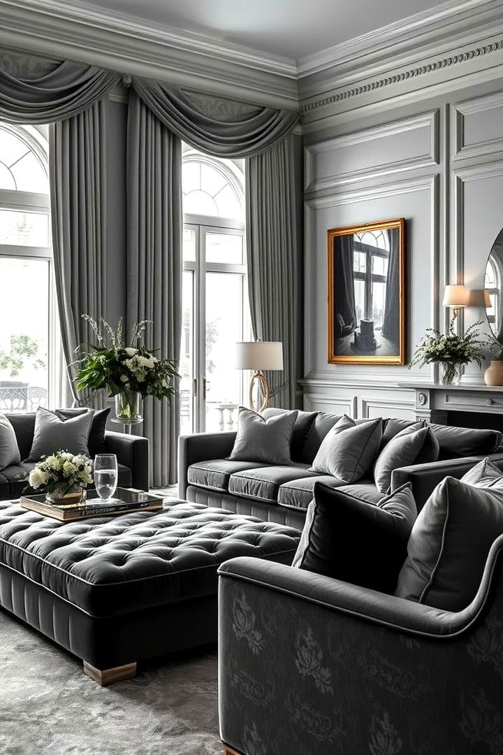 Luxe Grey with Velvet Touches - 22 Grey Living Room Ideas