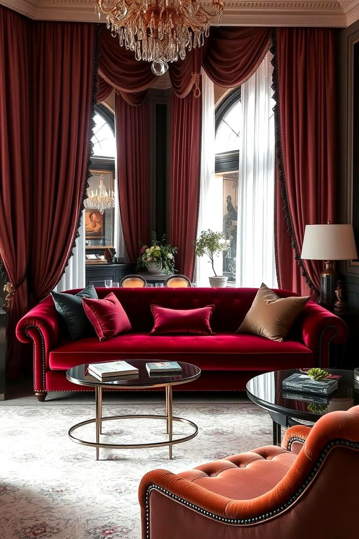 Luxe Layered Furnishings - 22 Burgundy Sofa Living Room Ideas