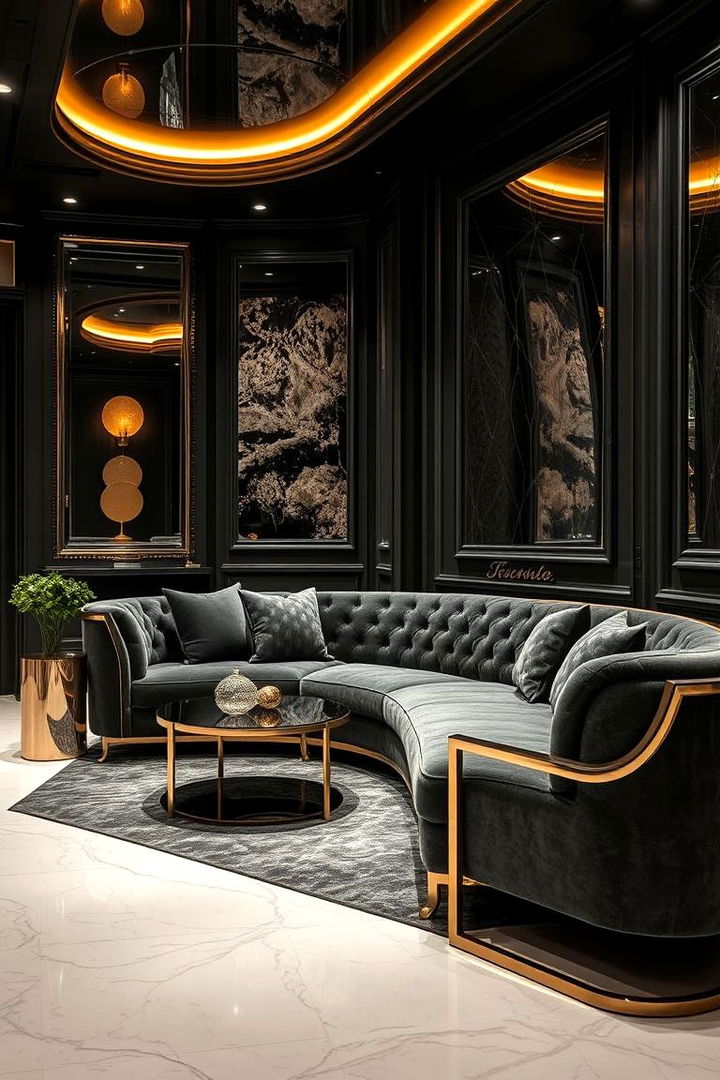 Luxe Living with Metallic Touches - 22 dark grey couch living room ideas