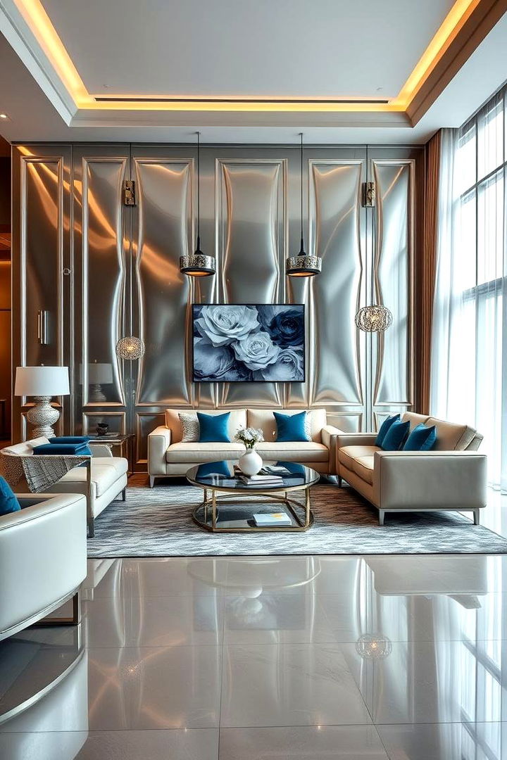 Luxe Metallic Finishes - 22 blue and beige living room ideas