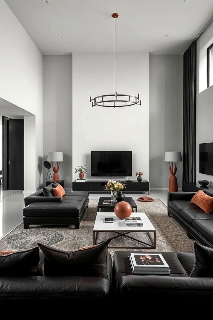 Luxe Minimalism with Bold Color Statements - 22 Black and Brown Living Room Ideas