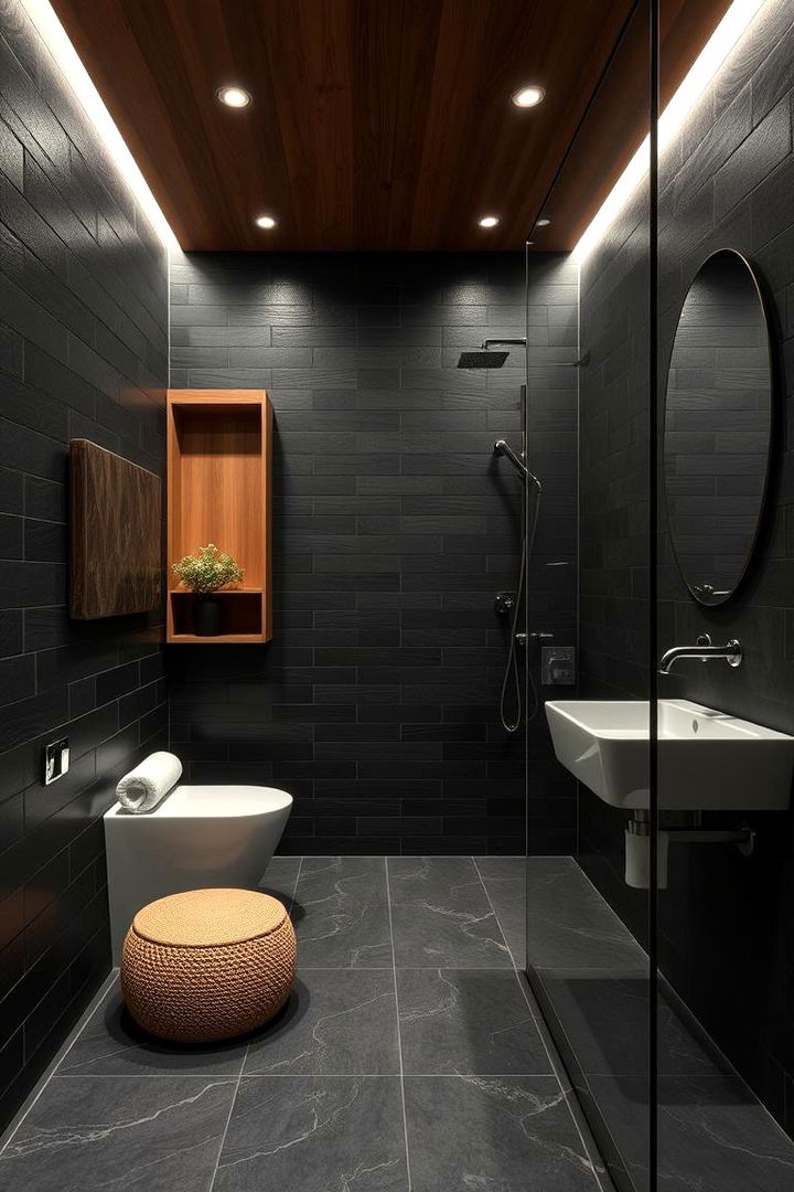 Luxe Spa Sanctuary - 22 Black and Wood Bathroom Ideas