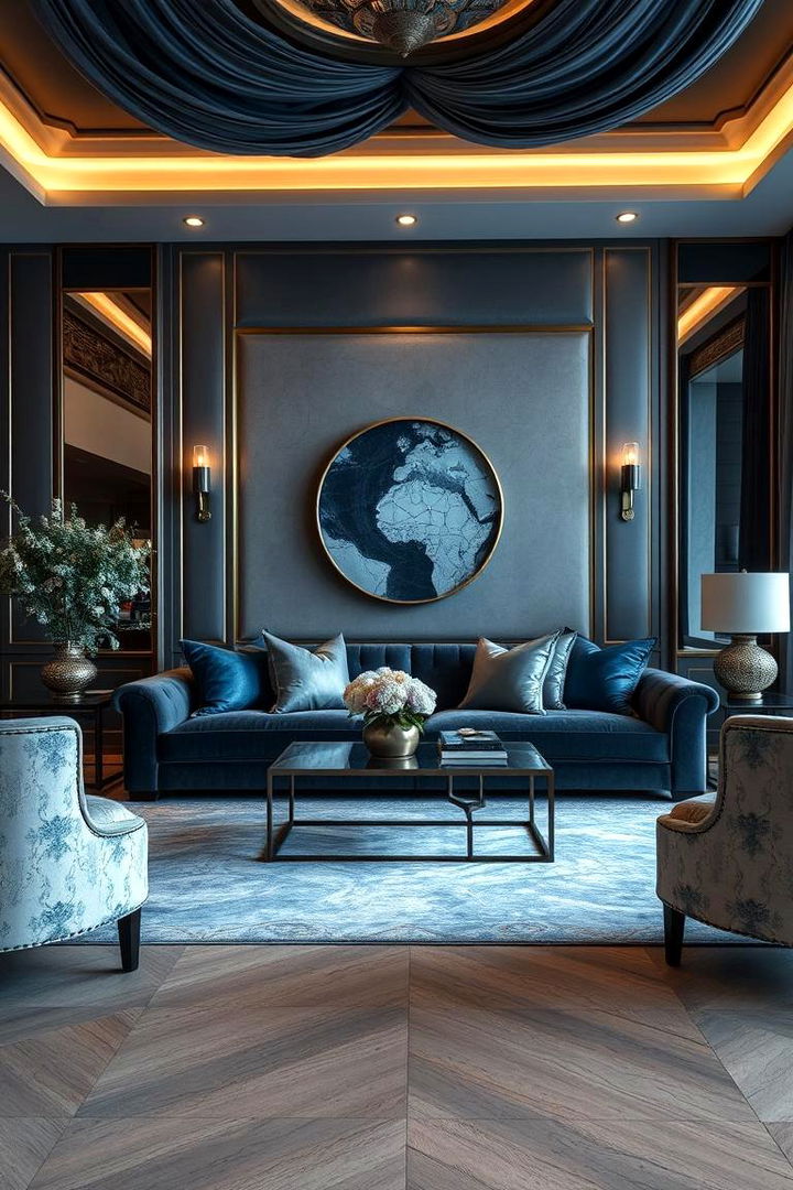 Luxe Textural Layers - 22 Blue and Grey Living Room Ideas