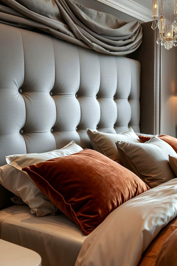Luxe Texture Layers - 22 Grey Headboard Bedroom Ideas