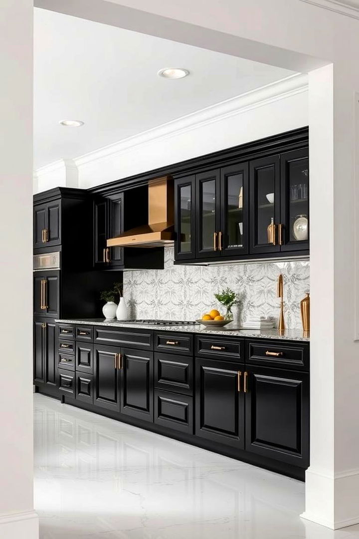 Luxurious Black Cabinets Combined with Gold Accents - 22 Black and Gold Kitchen Ideas