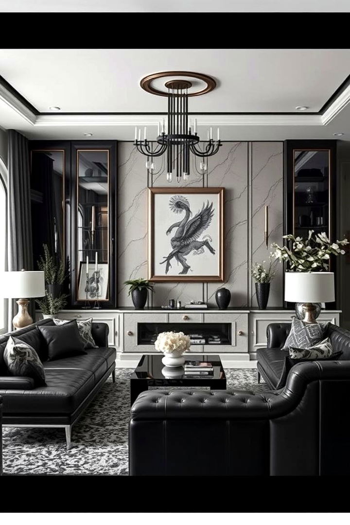 Luxurious Black Leather Accents - 22 Black and White Living Room Ideas
