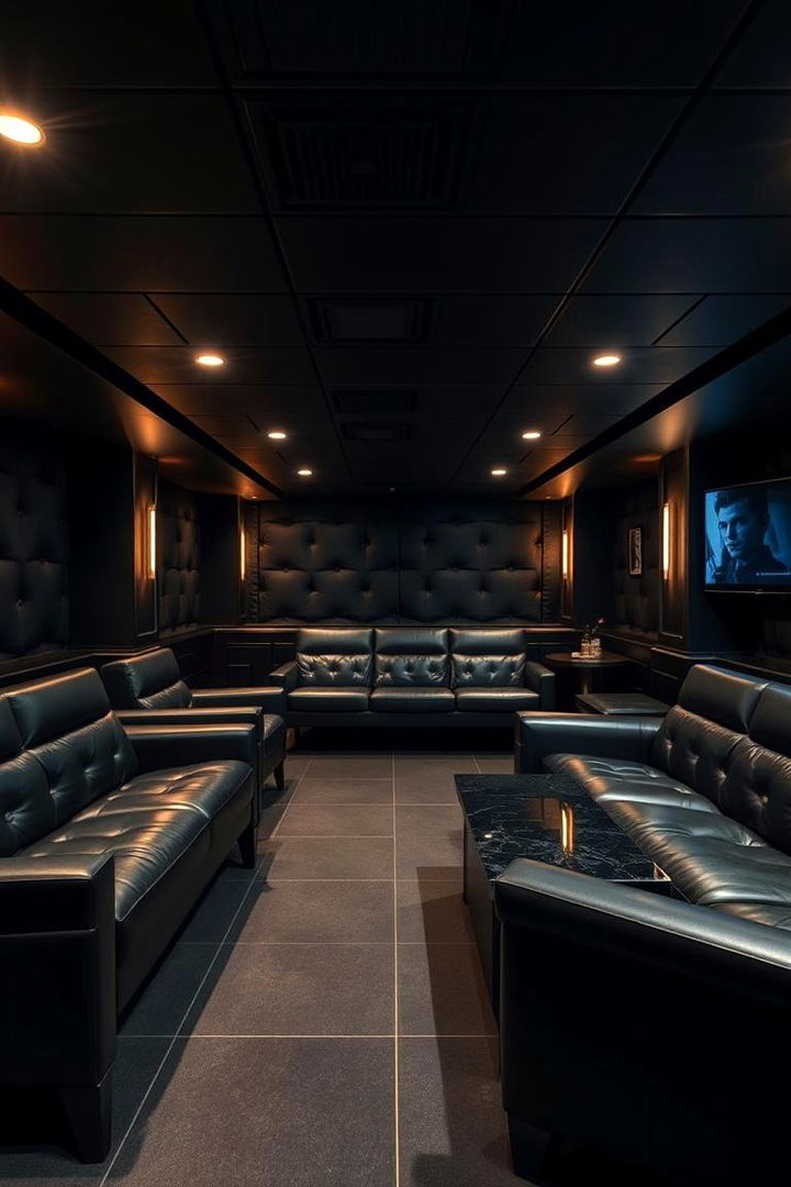 Luxurious Black Leather Lounge - 22 black basement ideas