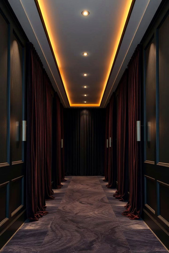 Luxurious Black with Velvet Drapes - 22 Black Hallway Ideas