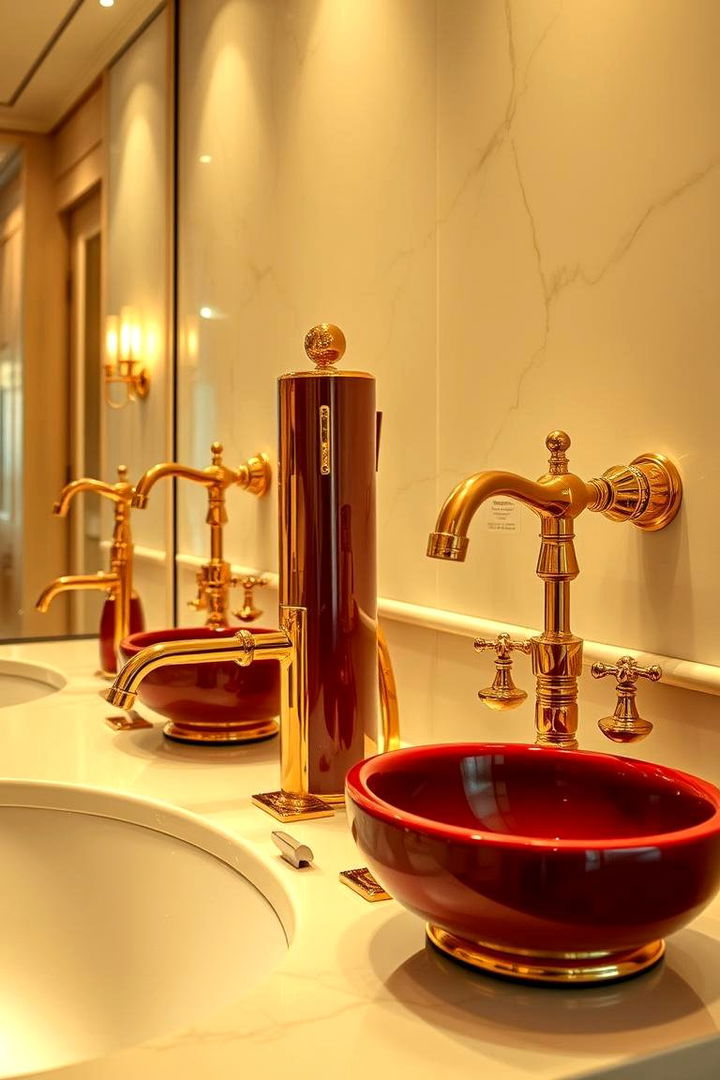 Luxurious Burgundy and Gold Fixtures - 22 Burgundy Bathroom Ideas