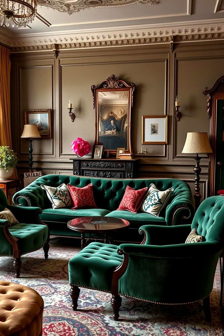 Luxurious Dark Green Velvet Upholstery - 22 Victorian Dark Green Living Room Ideas