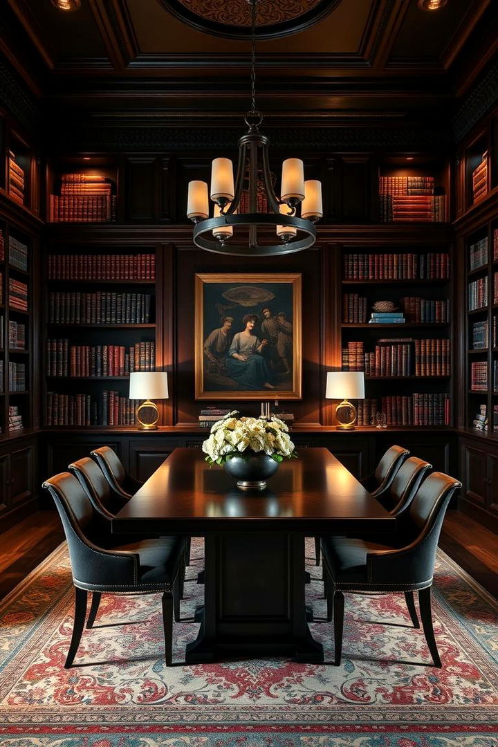 Luxurious Dark Wood Library Dining - 22 Library Dining Room Combo Ideas