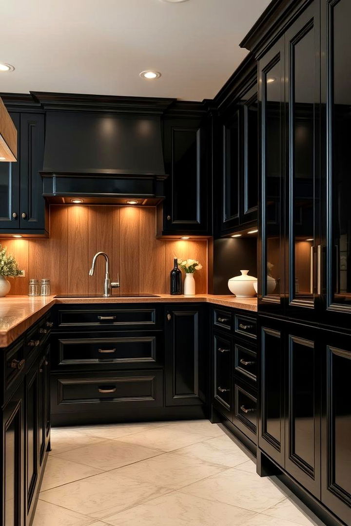Luxurious Finishes and Details - 22 Kitchen With Black Cabinets And Wood Countertops Ideas